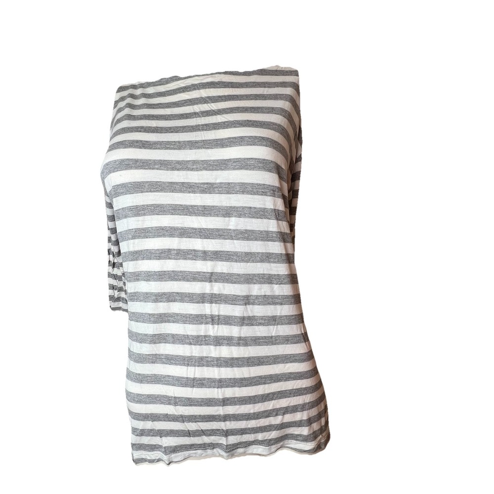 Gap Women's Shirt 3/4 Sleeve White & Gray Boat Neck Striped Size Small